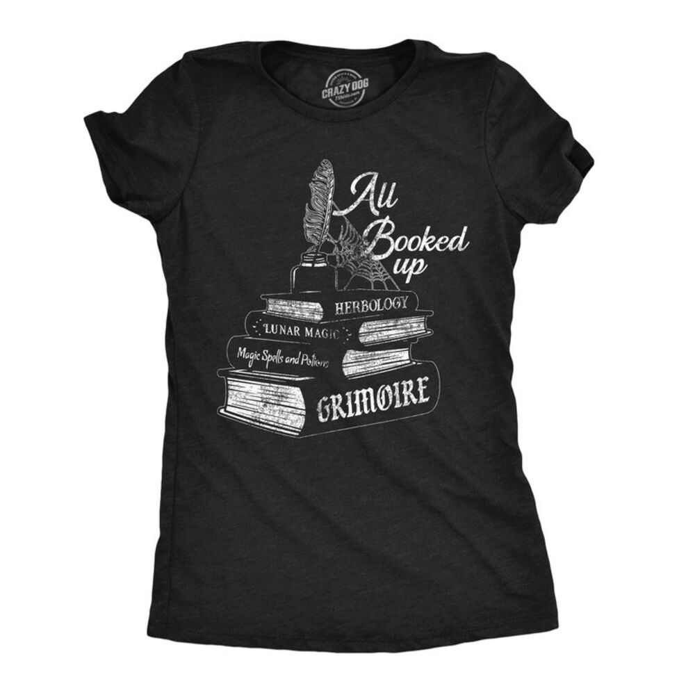Womens Funny T Shirt All Booked Up Halloween Witch Tee For Ladies